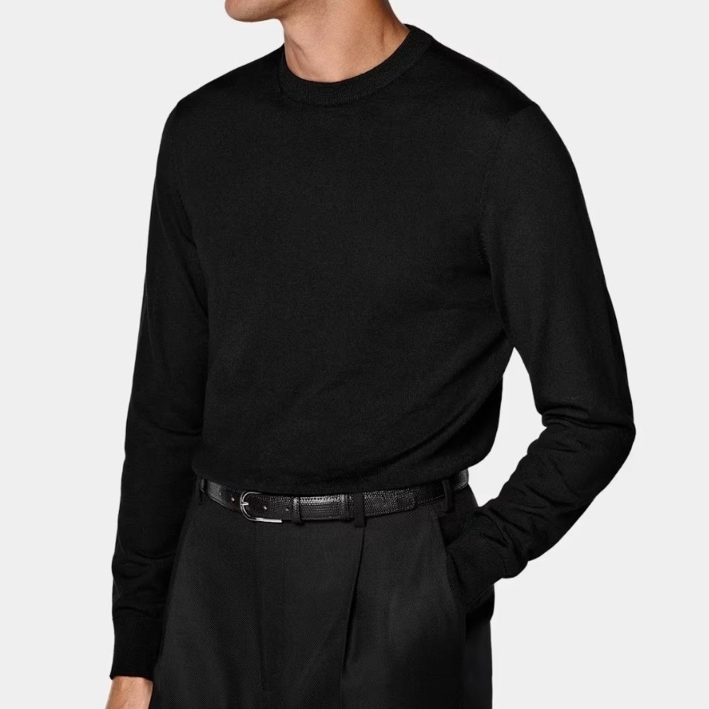 Suitsupply Wool Sweater Mens XXL Black Crew Neck Lightweight Knit Corporate EUC